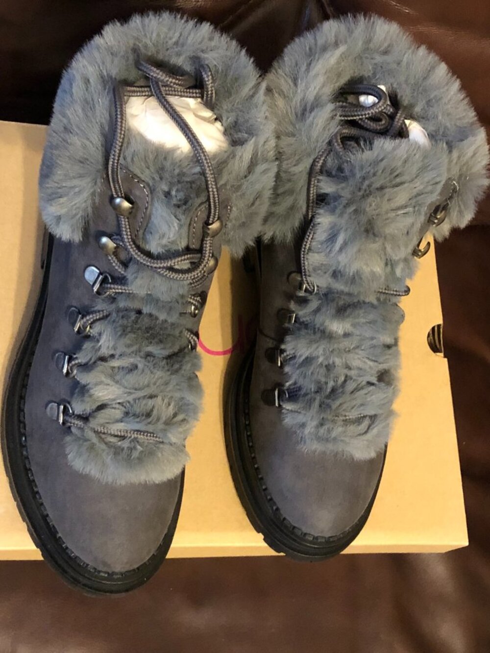 Sugar Sgr-Rolls Faux Fur Trimmed Hiking Boots Dark Grey Sz 7.5